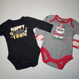 Christmas New Years Baby Clithes Lot Newborn Bodysuit Onesie Long Sleeve New